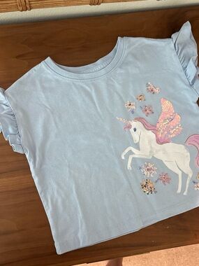 jumping beans Light Blue Unicorn Sequin Flutter Sleeve Tee